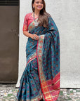 Denim Blue Soft Patola Silk Meenakari Zari Woven Saree