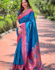 Blue Contrast Zari Woven Yeola Paithani Silk Saree