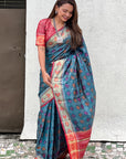 Denim Blue Soft Patola Silk Meenakari Zari Woven Saree