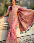 Pink Pashmina Kashmiri Silk Zari Woven Saree