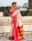Cream Soft Silk Checks Traditional Zari Contrast Woven Saree