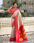 Cream Soft Silk Checks Traditional Zari Contrast Woven Saree