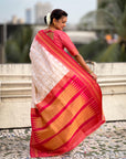 Cream Soft Silk Checks Traditional Zari Contrast Woven Saree
