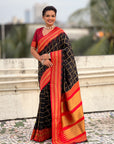 Black Soft Silk Checks Traditional Zari Contrast Woven Saree