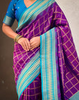 Purple Soft Silk Checks Traditional Zari Contrast Woven Saree