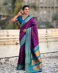 Purple Soft Silk Checks Traditional Zari Contrast Woven Saree