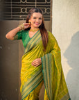 Mehendi Green Soft Silk Checks Traditional Zari Contrast Woven Saree