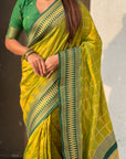 Mehendi Green Soft Silk Checks Traditional Zari Contrast Woven Saree
