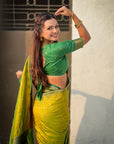 Mehendi Green Soft Silk Checks Traditional Zari Contrast Woven Saree