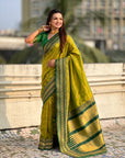 Mehendi Green Soft Silk Checks Traditional Zari Contrast Woven Saree
