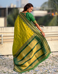 Mehendi Green Soft Silk Checks Traditional Zari Contrast Woven Saree