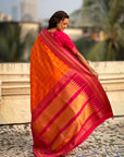 Orange Soft Silk Checks Traditional Zari Contrast Woven Saree