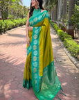 Mehendi Green Soft Silk Floral Border Zari Woven Saree