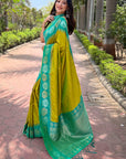 Mehendi Green Soft Silk Floral Border Zari Woven Saree