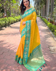 Yellow Soft Silk Floral Border Zari Woven Saree