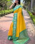 Yellow Soft Silk Floral Border Zari Woven Saree