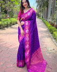 Purple Jam Soft Silk Floral Border Zari Woven Saree