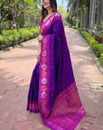 Purple Jam Soft Silk Floral Border Zari Woven Saree