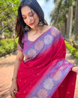 Hot Pink Soft Silk Floral Border Zari Woven Saree