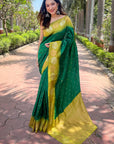 Green Pea Soft Silk Floral Border Zari Woven Saree