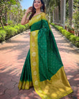 Green Pea Soft Silk Floral Border Zari Woven Saree