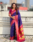 Violet Soft Silk Checks Traditional Zari Contrast Woven Saree