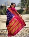 Violet Soft Silk Checks Traditional Zari Contrast Woven Saree