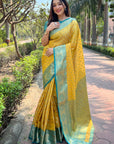 Yellow Kanchipuram Tissue Silk Traditional Zari Woven Saree