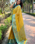 Yellow Kanchipuram Tissue Silk Traditional Zari Woven Saree