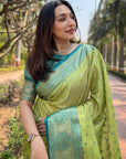 Green Kanchipuram Tissue Silk Traditional Zari Woven Saree