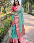 Sea Green Kanchipuram Tissue Silk Traditional Zari Woven Saree