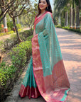 Sea Green Kanchipuram Tissue Silk Traditional Zari Woven Saree