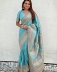 Sky Blue Pashmina Kashmiri Silk Zari Woven Saree