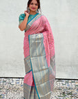 Baby Pink Kanjivaram Tissue Silk Traditional Zari Woven Saree