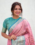 Baby Pink Kanjivaram Tissue Silk Traditional Zari Woven Saree