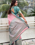 Baby Pink Kanjivaram Tissue Silk Traditional Zari Woven Saree