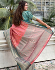 Peach Kanjivaram Tissue Silk Traditional Zari Woven Saree