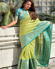 Green Kanjivaram Tissue Silk Traditional Zari Woven Saree