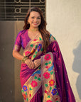 Wine Big Border Paithani Silk Zari Woven Saree