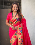 Pink Big Border Paithani Silk Zari Woven Saree