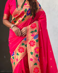 Pink Big Border Paithani Silk Zari Woven Saree