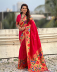 Pink Big Border Paithani Silk Zari Woven Saree