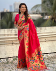 Pink Big Border Paithani Silk Zari Woven Saree