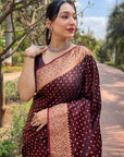 Dark Maroon Banarasi Katan Silk Zari Woven Saree