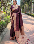 Dark Maroon Banarasi Katan Silk Zari Woven Saree