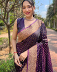 Wine Banarasi Katan Silk Zari Woven Saree