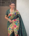 Bottle Green Big Border Paithani Silk Zari Woven Saree