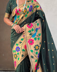 Bottle Green Big Border Paithani Silk Zari Woven Saree