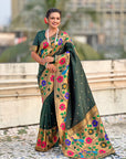 Bottle Green Big Border Paithani Silk Zari Woven Saree