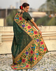 Bottle Green Big Border Paithani Silk Zari Woven Saree